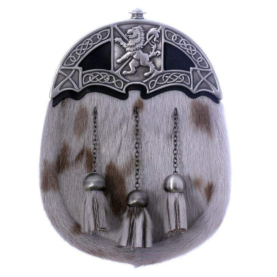 Full Dress Sporran - Lion and Saltire Design - Light Grey Seal Skin - Matt Finish