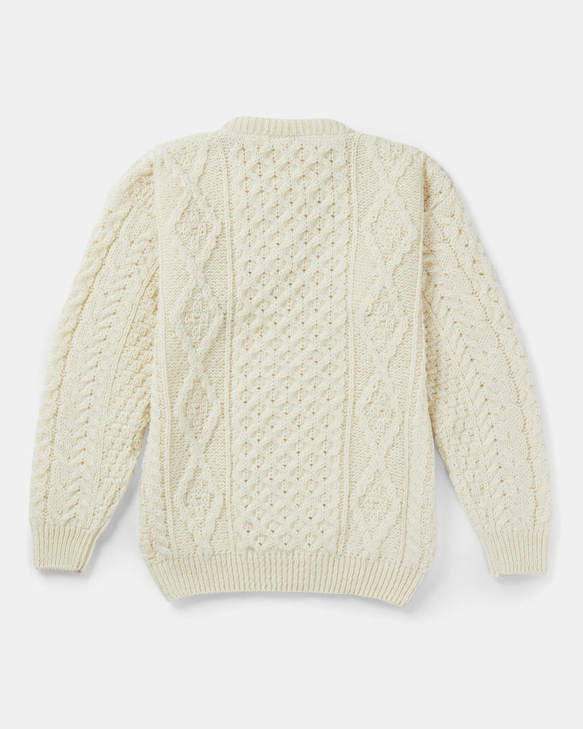 Men's Worsted Wool Crew Neck Sweater by Aran Mills - Cream Charcoal / Small