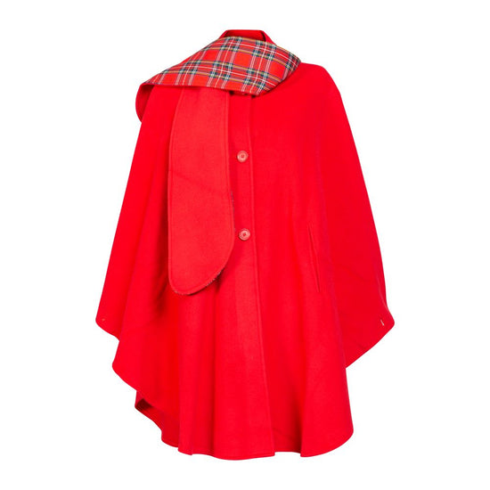 Women's 3 Button Cashmere Scarf Cape - Red with Royal Stewart Trim