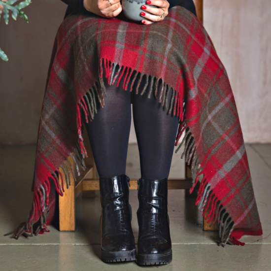 Wool Tartan Knee Blanket - 36'' x 59'' - Dark Maple