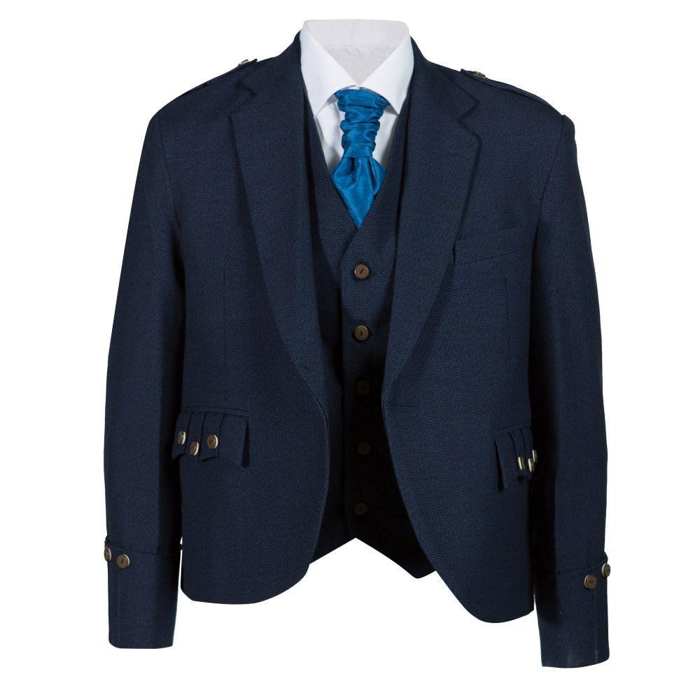 Tweed Argyle Jacket and 5 Button Vest - Navy Tweed | Scotland Kilt