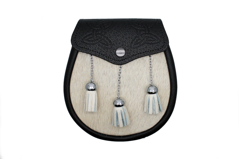 Scottish Made - Semi Dress Celtic Embossed Sporran - Natural Calfskin