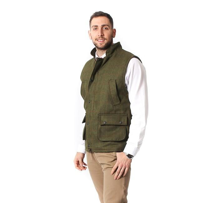 Navy Tweed Bodywarmer with Leather Trims