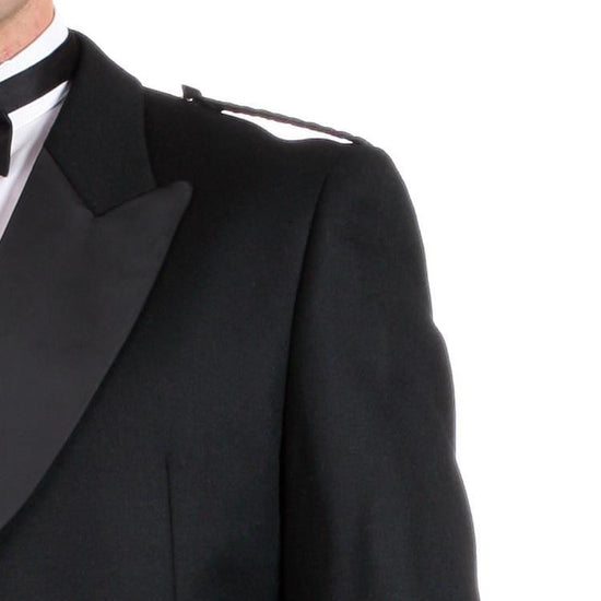 Prince Charlie Jacket and Waistcoat, 100% Black Barathea Wool - Imported