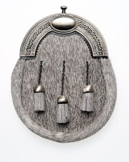 Full Dress Antique Oval and Weave Sporran - Natural Calfskin