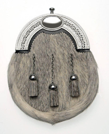 Full Dress Chrome Oval and Weave Sporran - Natural Calfskin