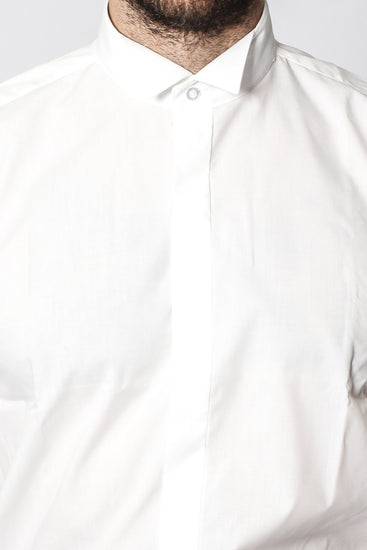 Wing Collar Formal Dress Shirt - Button Cuff - White