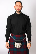Wing Collar Formal Dress Shirt - Button Cuff - Black
