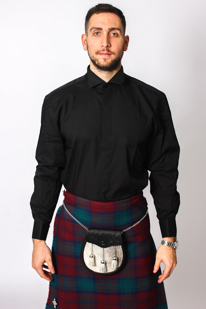 Wing Collar Formal Dress Shirt - Button Cuff - Black