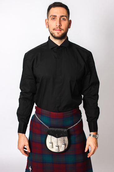 Wing Collar Formal Dress Shirt - Button Cuff - Black