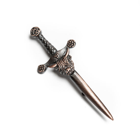 Pewter Highland Cow Head Kilt Pin - Chocolate Bronze Finish