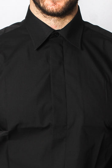 Standard Collar Formal Dress Shirt - Button Cuff - Black