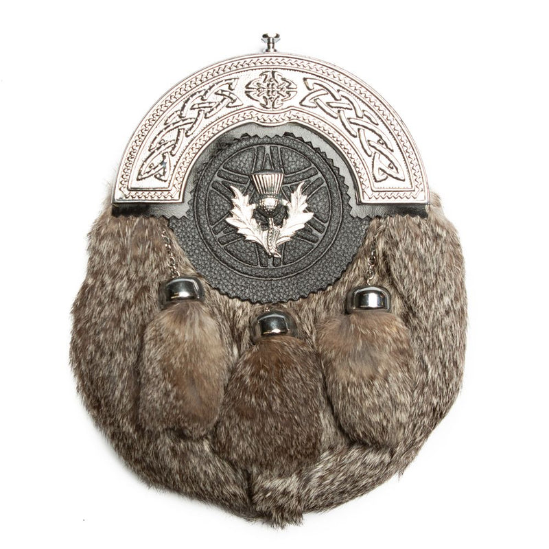 Chrome Plain Celtic Thistle Targe Grey Rabbit Sporran