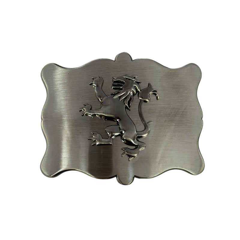Intricate Scalloped Belt Buckle - Lion Rampant - Antique Finish