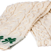 Unisex Merino Wool Cable Pattern Scarf with Shamrock Design by Aran Mills