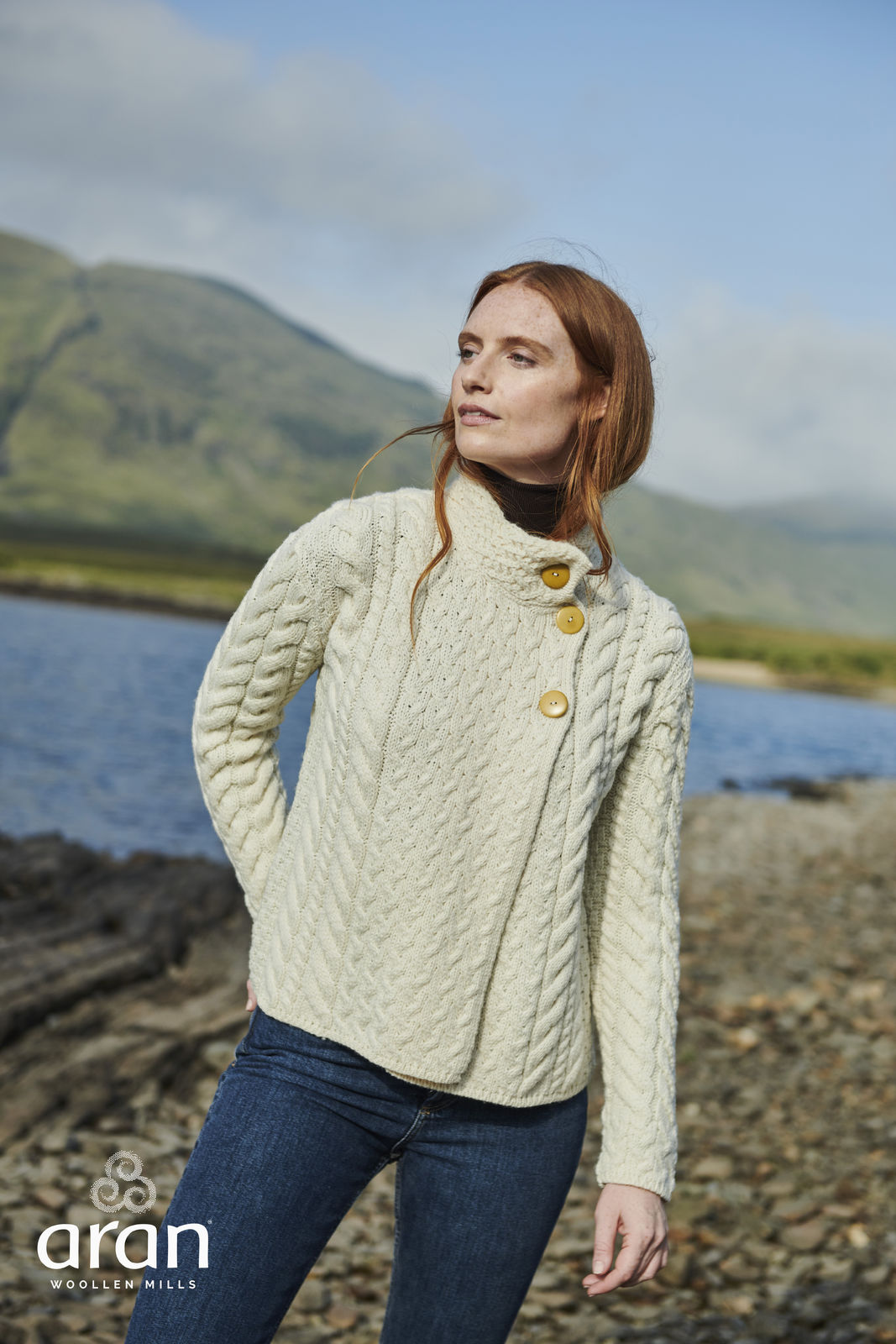 andmaryニット Louisburgh Ladies Cable Cardigan By Aran Mills | Scotland Kilt Co US