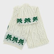 Unisex Merino Wool Cable Pattern Scarf with Shamrock Design by Aran Mills