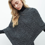 Ladies Worsted Wool Button Design Poncho by Aran Mills