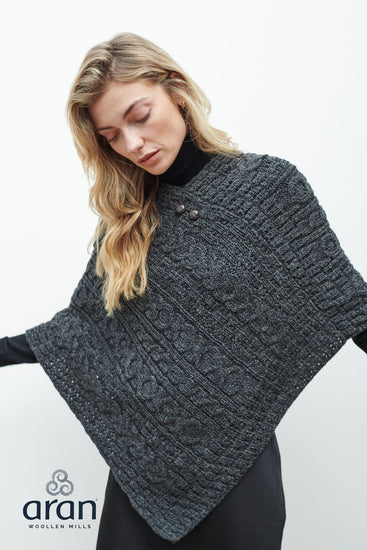 Ladies Worsted Wool Button Design Poncho by Aran Mills