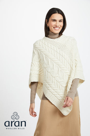 Women's Supersoft Merino Wool Large Weave Poncho by Aran Mills