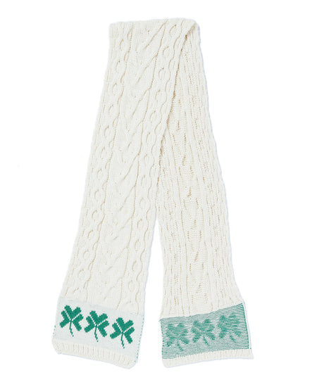Unisex Merino Wool Cable Pattern Scarf with Shamrock Design by Aran Mills