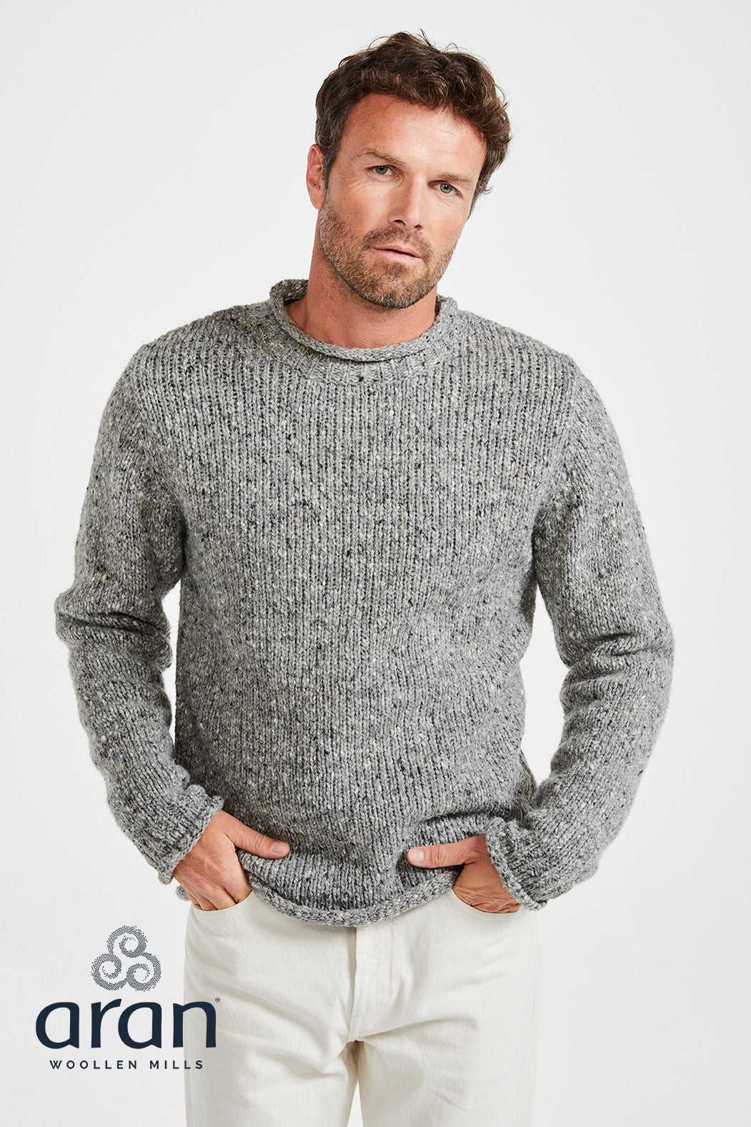 Men's Donegal Tweed Wool Roll Neck Sweater by Aran Mills - 2
