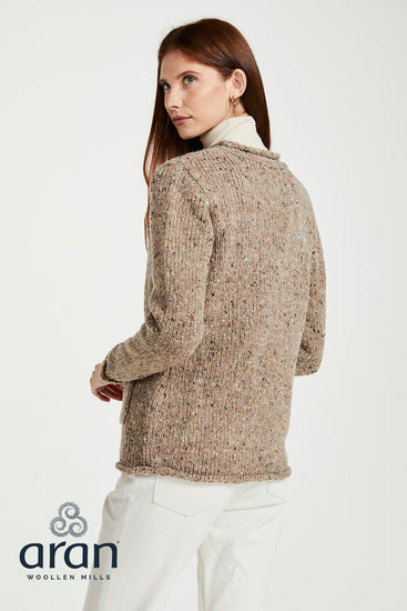 Ladies Donegal Tweed Wool Cardigan by Aran Mills - Oatmeal