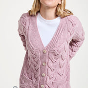 Women's Supersoft Merino Wool Chunky V-Neck Cable Cardigan by Aran Mills