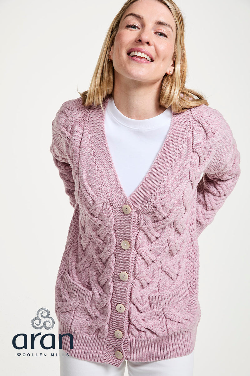 Women's Supersoft Merino Wool Chunky V-Neck Cable Cardigan by Aran Mills