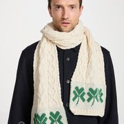 Unisex Merino Wool Cable Pattern Scarf with Shamrock Design by Aran Mills