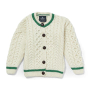 Childrens Merino Wool Stripe Detail Button Cardigan by Aran Mills - Cream/Green