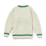 Childrens Merino Wool Stripe Detail Button Cardigan by Aran Mills - Cream/Green