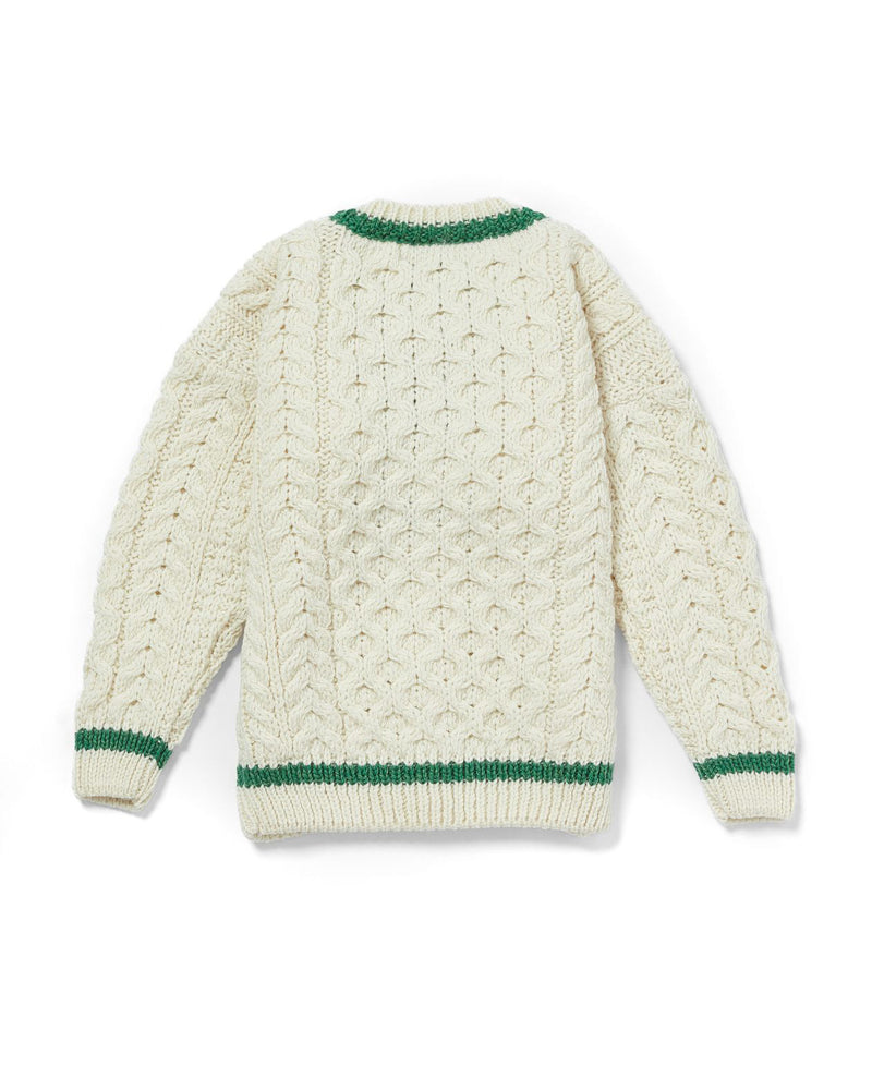 Childrens Merino Wool Stripe Detail Button Cardigan by Aran Mills - Cream/Green