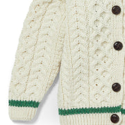 Childrens Merino Wool Stripe Detail Button Cardigan by Aran Mills - Cream/Green