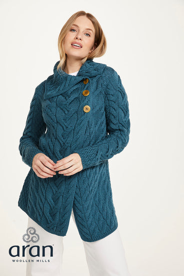 Women's 3 Button Long Supersoft Merino Wool Cardigan by Aran Mills