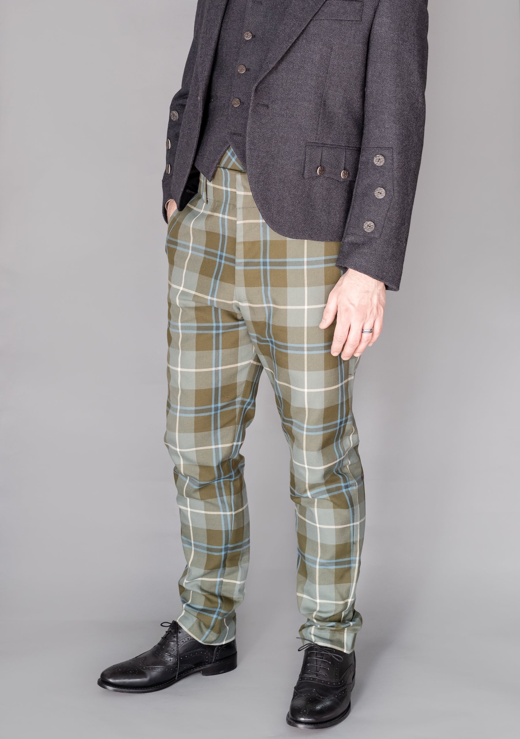 Tessuto Tartan Poliviscosa A Quadri - Qualità Alta, Larghezza 147 Cm - Colore Grigio Turchese D53 - Venduto Al Metro