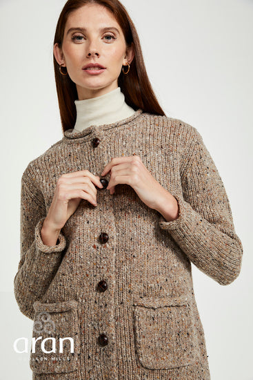 Ladies Donegal Tweed Wool Cardigan by Aran Mills - Oatmeal