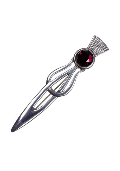 Modern Thistle Design Kilt Pin with Stone Top - Polished