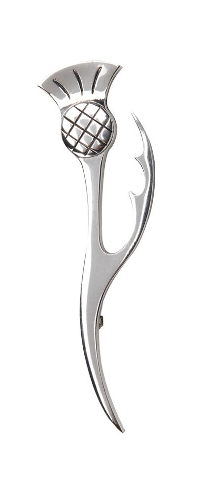 Thistle and Leaf Pewter Kilt Pin - Polished
