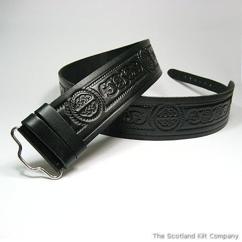 Celtic Serpent Embossed Kilt Belt - Black