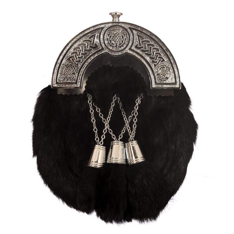 Full Dress Sporran - Black Rabbit Celtic Thistle Cantle