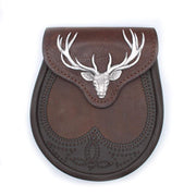 Stag Head Brogue Design Leather Sporran - 5 Colours