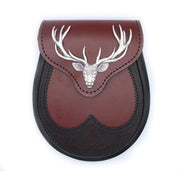 Stag Head Brogue Design Leather Sporran - 5 Colours