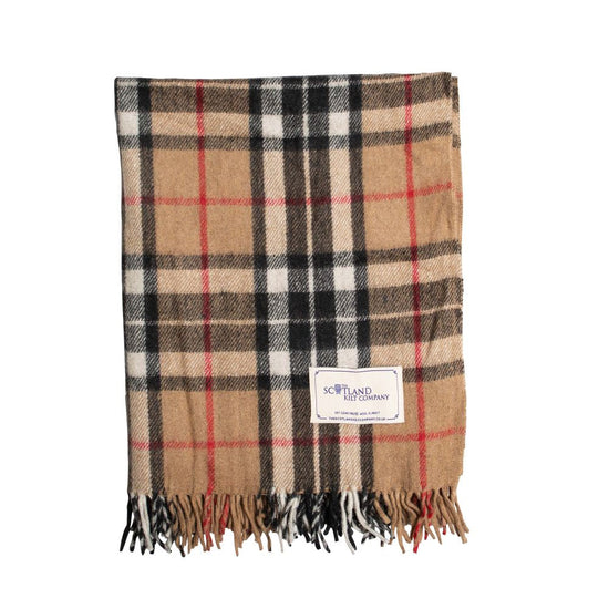 Wool Tartan Knee Blanket - 36'' x 59'' - Camel Thomson