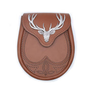 Stag Head Brogue Design Leather Sporran - 5 Colours