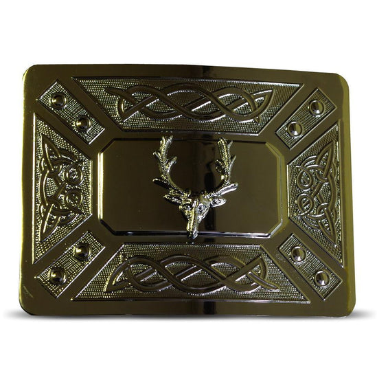 Stag Celtic Dress Belt Buckle - Chrome Finish