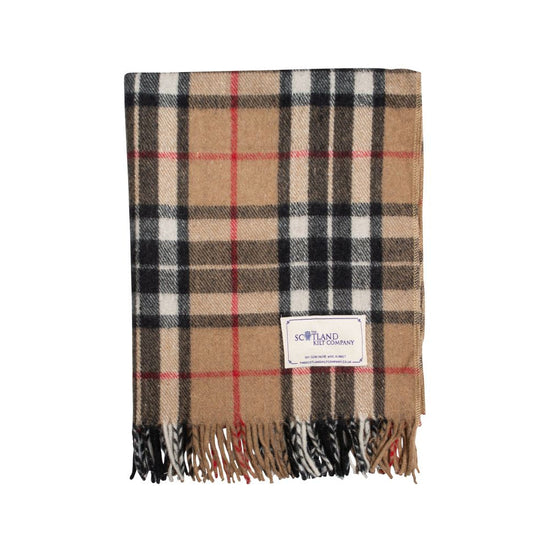 Wool Tartan Lap Blanket 29'' x 70'' - Camel Thomson