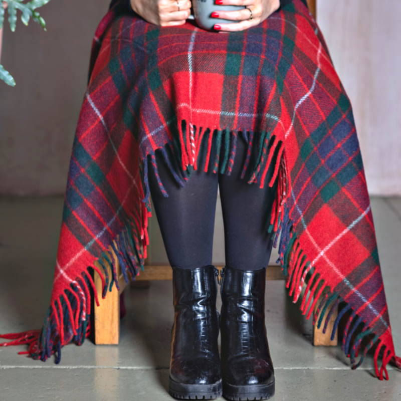 Wool Tartan Knee Blanket - 36'' x 59'' - Fraser Red