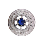 Miniature Thistle Design and Blue Stone Brooch - Chrome Finish