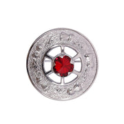 Miniature Thistle Design and Red Stone Brooch - Chrome Finish